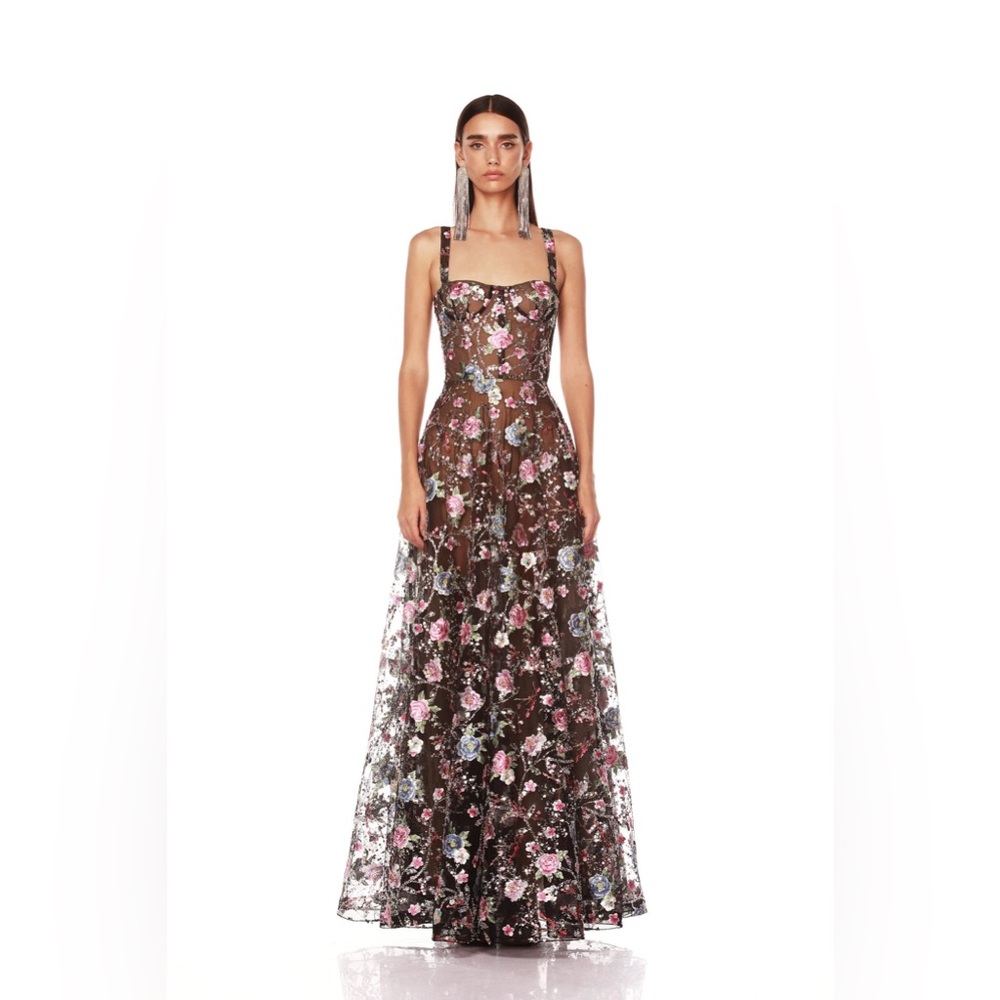 NWOT BRONX AND BANCO MIDNIGHT EMBROIDERED FLORAL GOWN